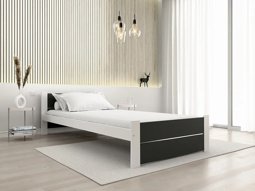 Posteľ IKAROS DOUBLE 90 x 200 cm, antracit/biela Rošt: S latkovým roštom, Matrac: Matrac COCO MAXI 20 cm