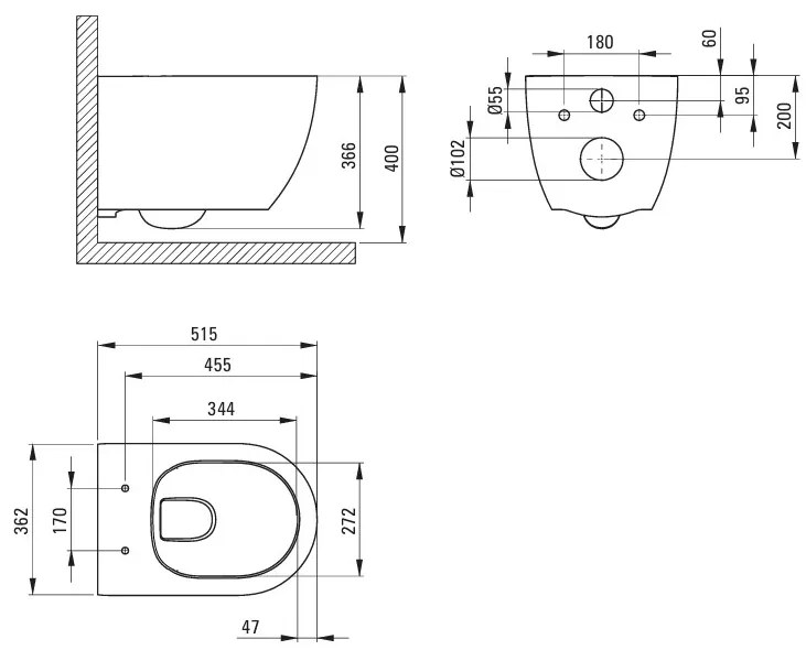 Deante Round, závesná WC misa Rimless 515x362x366 mm, biela lesklá, DEA-CGRD6ZPW