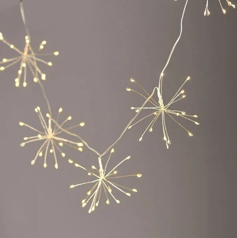 ACA Lighting LED dekoračná strieborná girlanda Starburst, 420 cm, teplá biela farba, 230V
