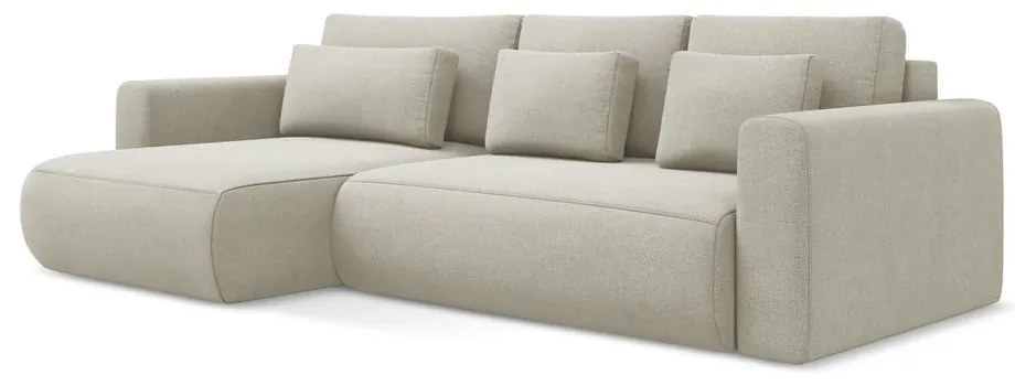 Béžová rozkladacia/s úložným priestorom rohová pohovka (ľavý roh/s leňoškou) Kapua – Makamii