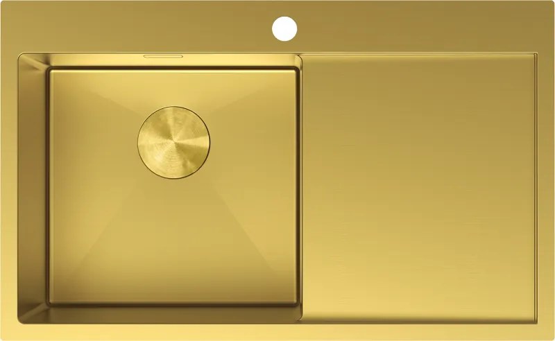 Mexen Exar, 1-komorový nerezový drez s odkvapkávačom, ľavý, 780 x 480 mm, brúsená zlatá, 6433781010L-55