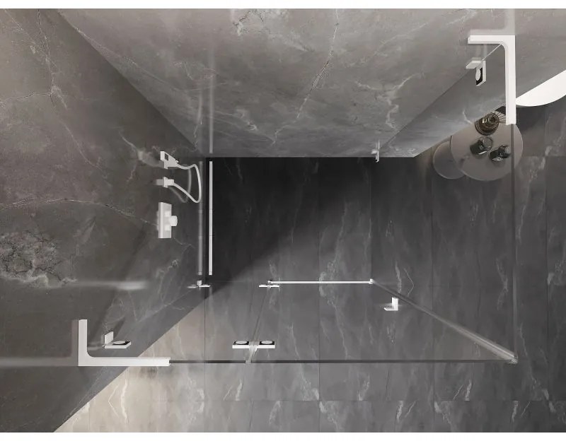 Mexen Lunar, L sklápací sprchový kút ľavý 95 x 70 cm, 8mm číre sklo, biely profil, 834L-095-070-20-00-L