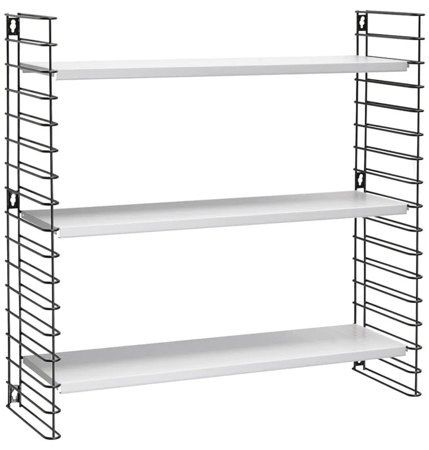 Čierny trojposchodový regál s bielymi policami Metaltex Libro, šírka 70 cm