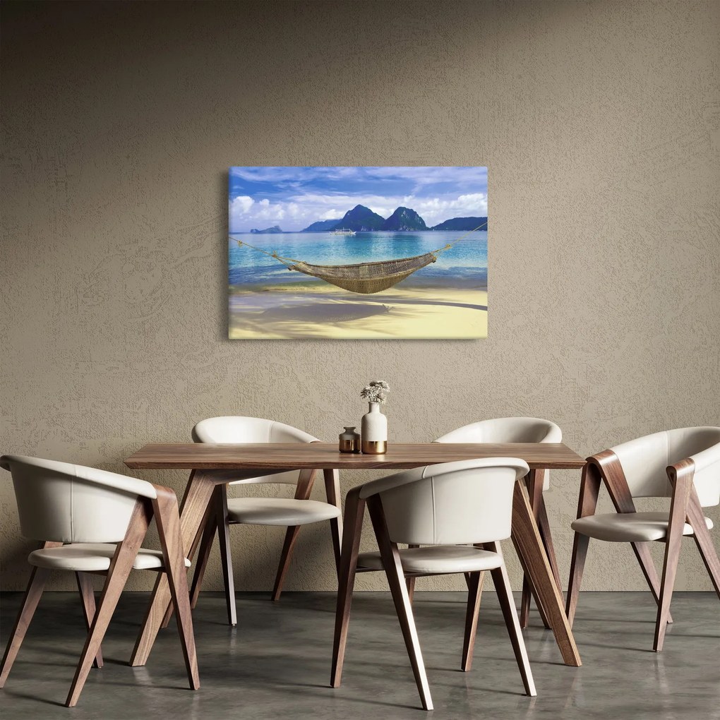 Obraz - Obraz hojdacej siete na pláži 2 (90x60 cm)