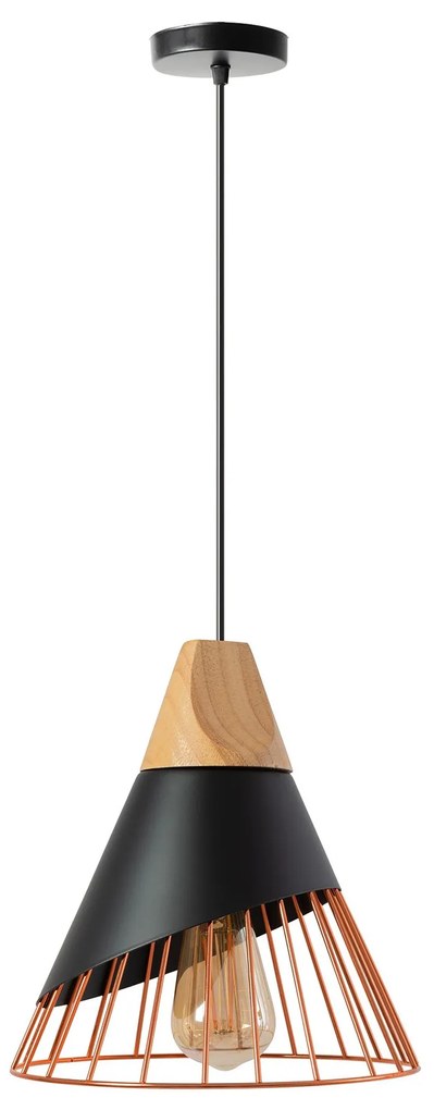 Toolight - Škandidávska závesná stropná lampa APP225-1CP, čierna-hnedá-ružová zlatá, OSW-00892
