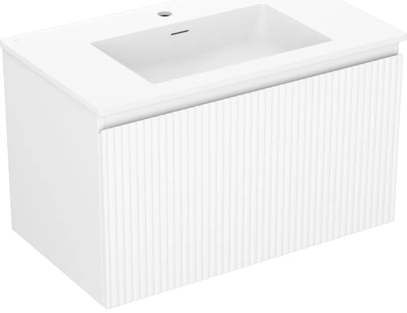 Mexen Rivel, kúpeľňová skrinka 80 cm s umývadlom Otis, 1 zásuvka, drážkovaná, biela matná, 91A20-08047-1-BF01-W18M01