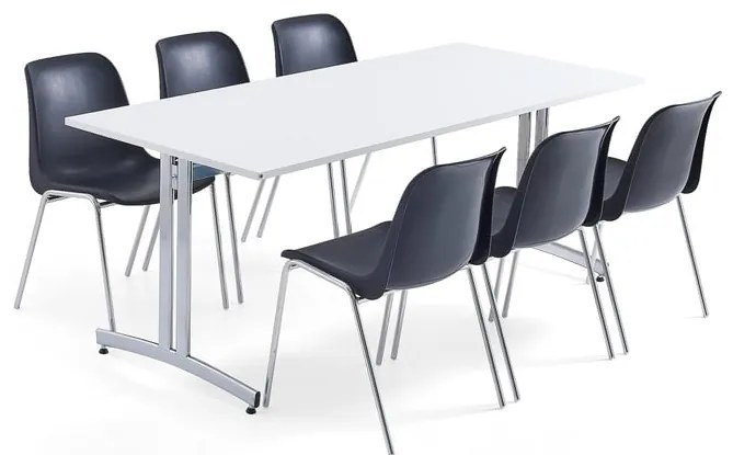 Zostava nábytku SANNA + SIERRA, 1 stôl a 6 stoličiek, čierna/chróm