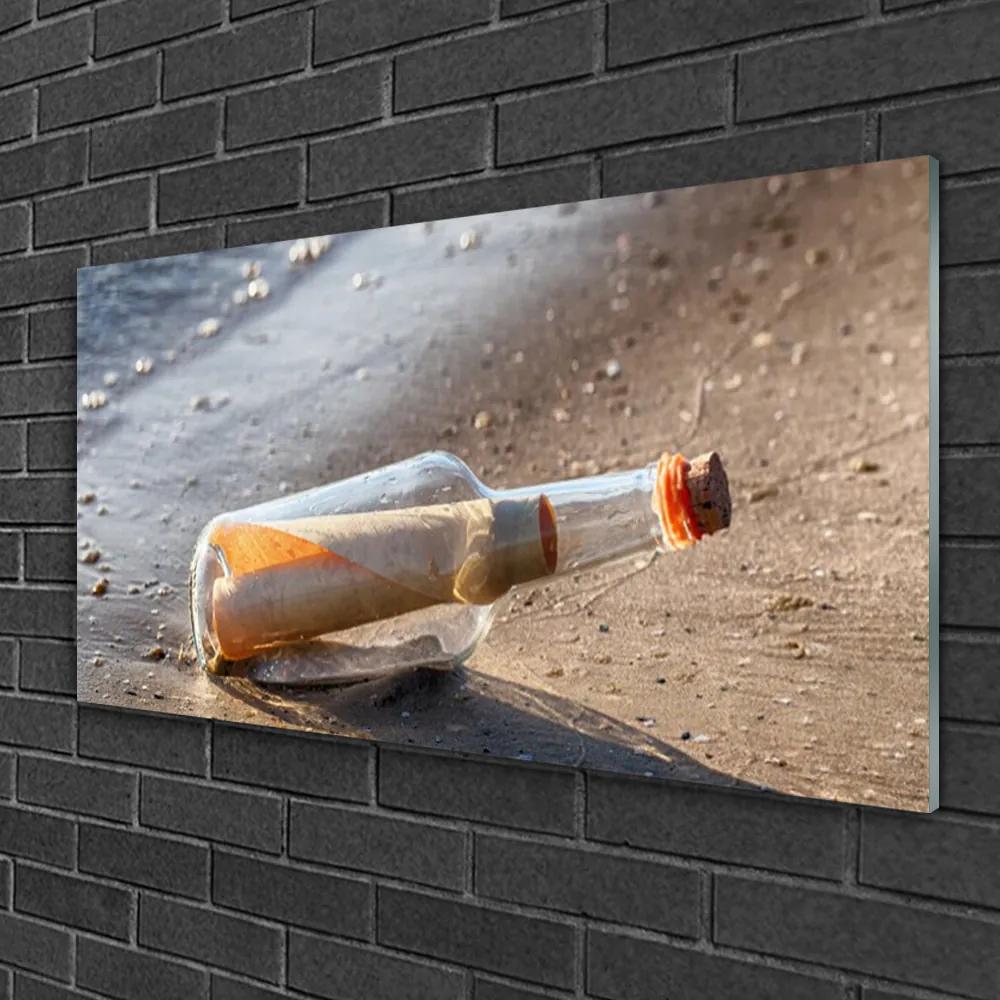 Skleneny obraz List fľaša pláž umenie 100x50 cm