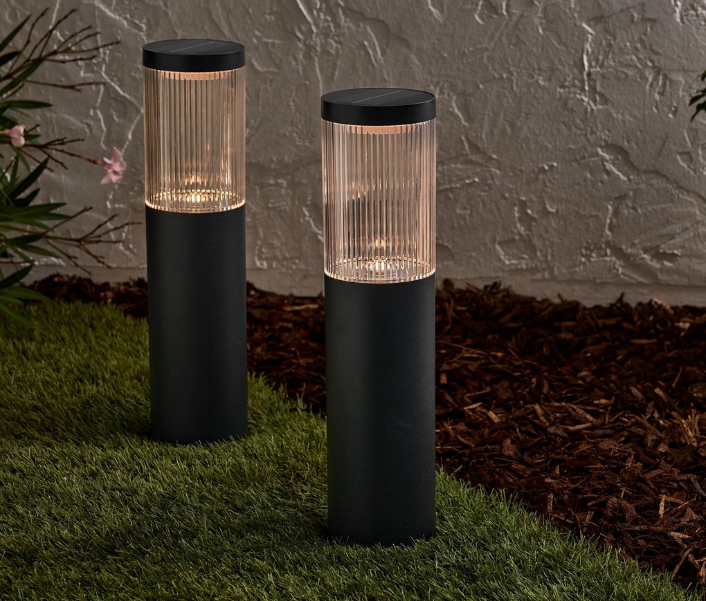 Solárne svietidlá do zeme, drážkované, 2 ks