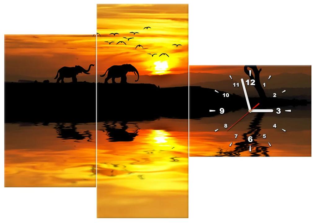 Gario Obraz s hodinami Afrika - 3 dielny Rozmery: 100 x 70 cm