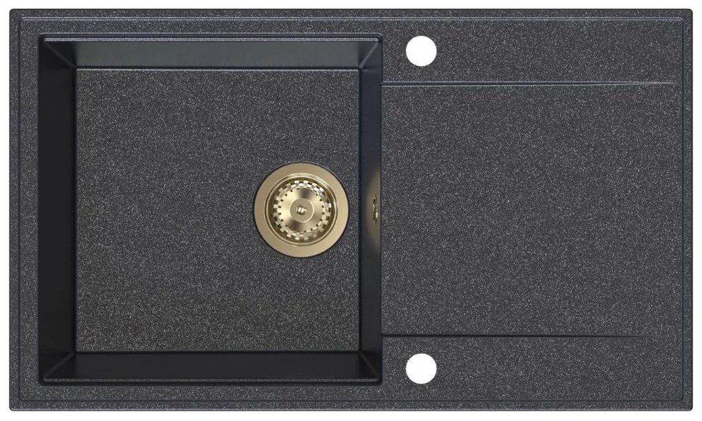 Sink Quality Sink55, kuchynský granitový drez 780x460x215 mm + zlatý sifón, čierna škvrnitá, SKQ-SINK.B.1KDOL.XG