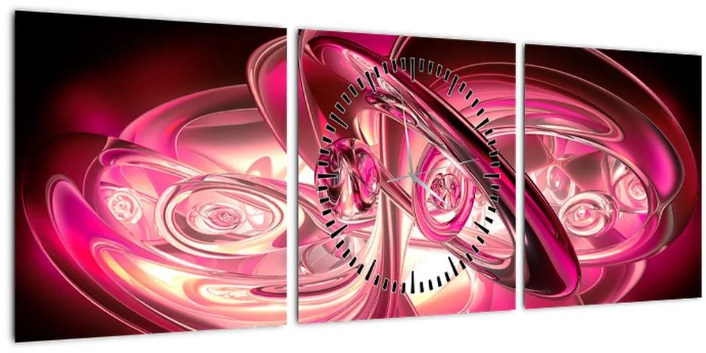 Obraz ružových fraktálov (s hodinami) (90x30 cm)