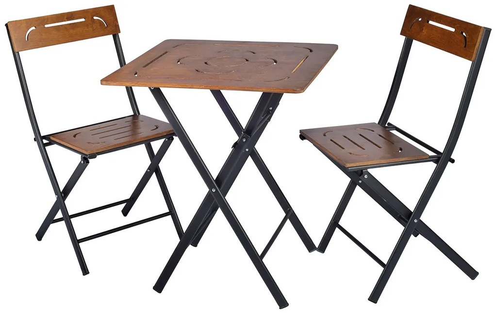 Súprava záhradného stola a stoličiek (3 kusy) Bonita (orech + čierna). Akcia -19%. Vlastná spoľahlivá doprava až k Vám domov. 1083037