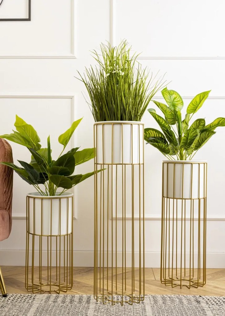 Kvetináč na stojane LOFT II 55 cm zlatý/biely
