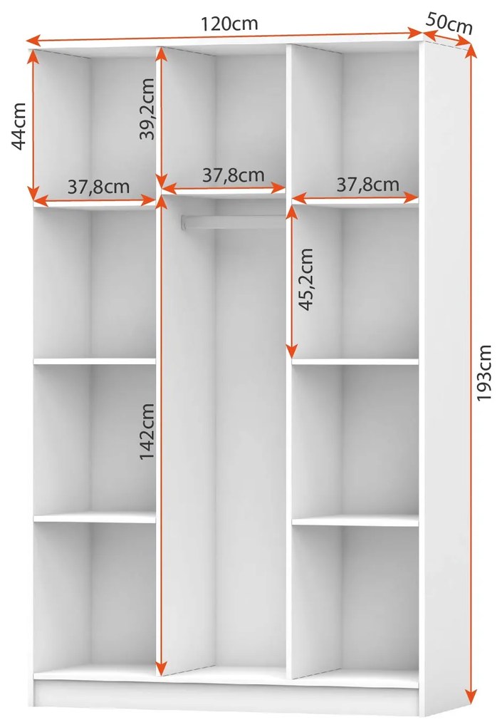 Šatníková skriňa 3D 19 SMYK I 120 cm biela