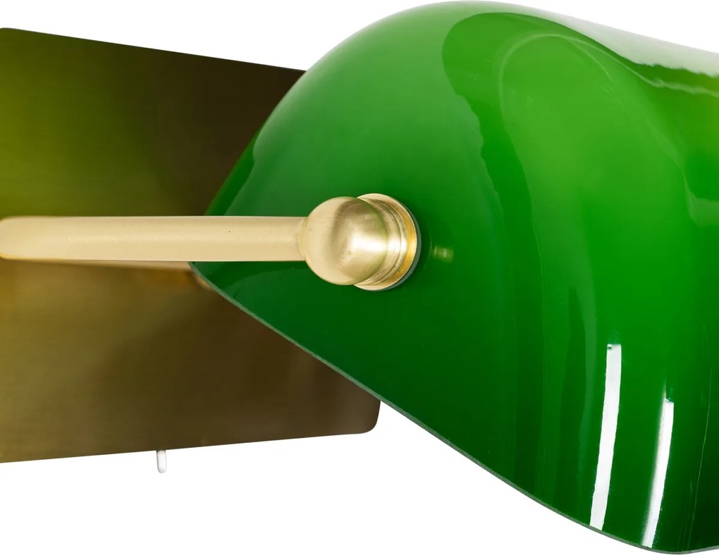 Klasická nástenná lampa mosadz s zeleným sklom - Banker