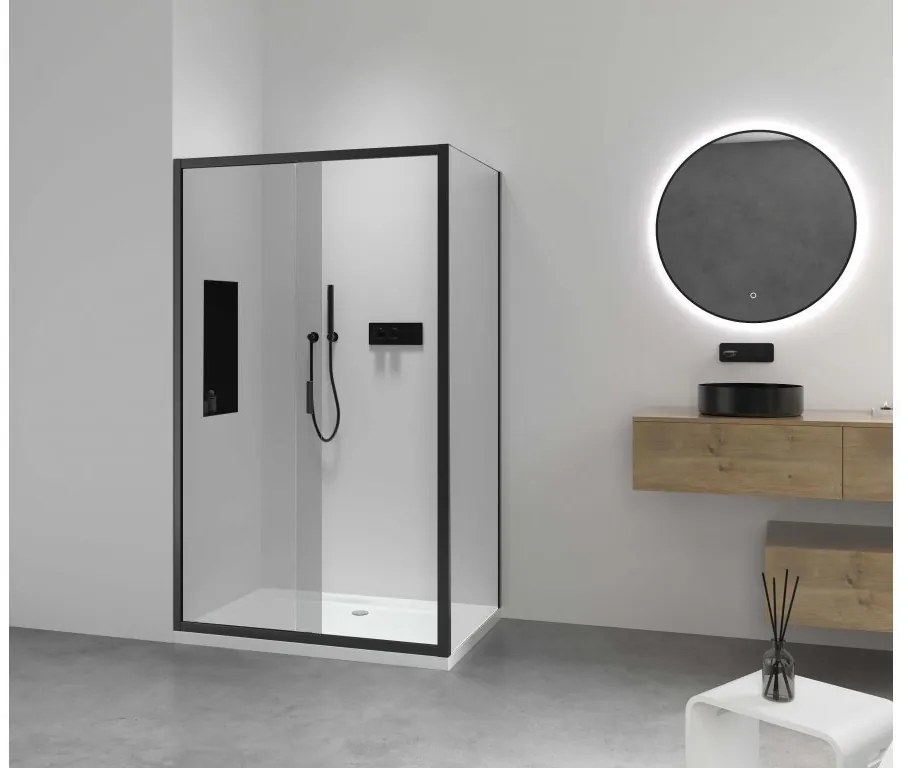 CERANO - Sprchovací kút Varone LINE L/P - čierna matná, transparentné sklo - 130x80 cm - posuvný, CER-CER-DY505B-90110