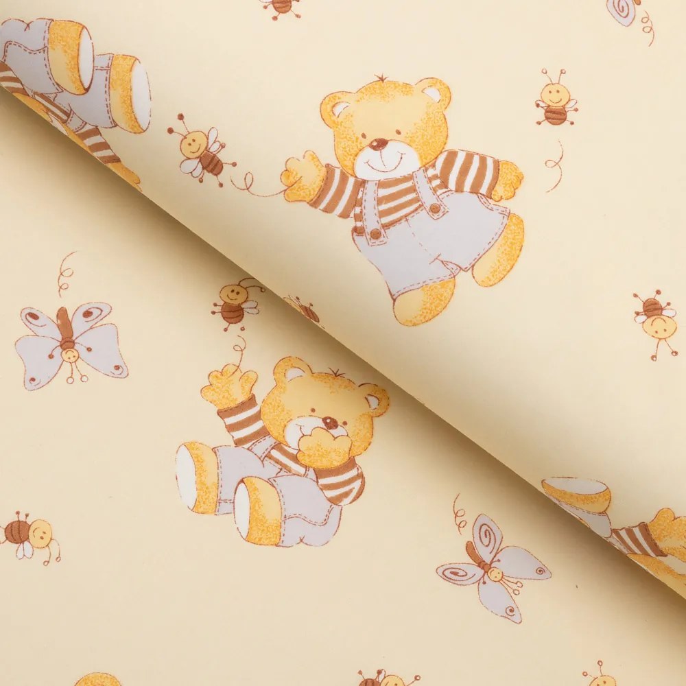 Biante Detský bavlnený záves Sandra SA-730 Medvedíky a včielky na svetlo žltom 150x170 cm