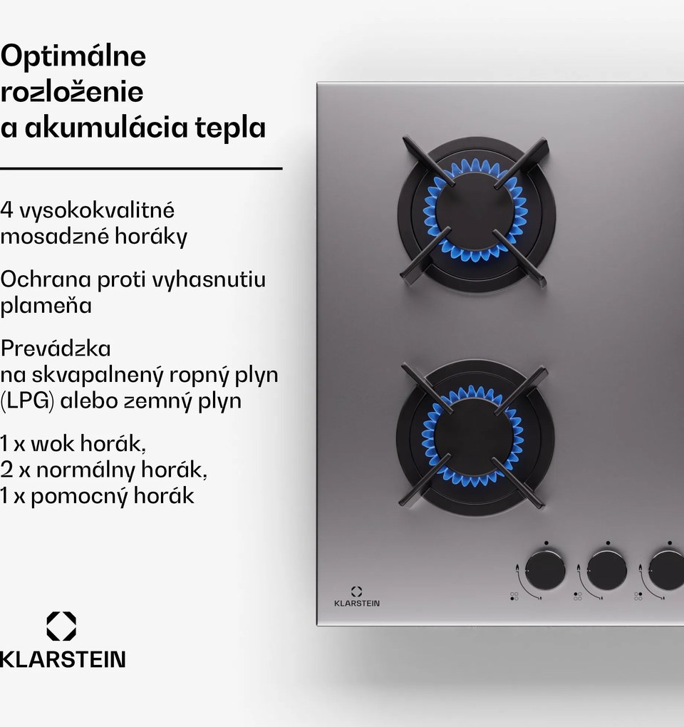 Klarstein Goldflame 4 samostatná plynová varná doska 4 horáky zemný plyn/propán nerezová oceľ