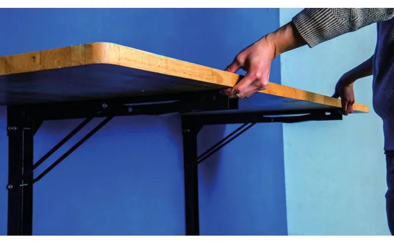 Sklápací dielenský stôl na stenu, buková škárovka, 1200 x 580 mm