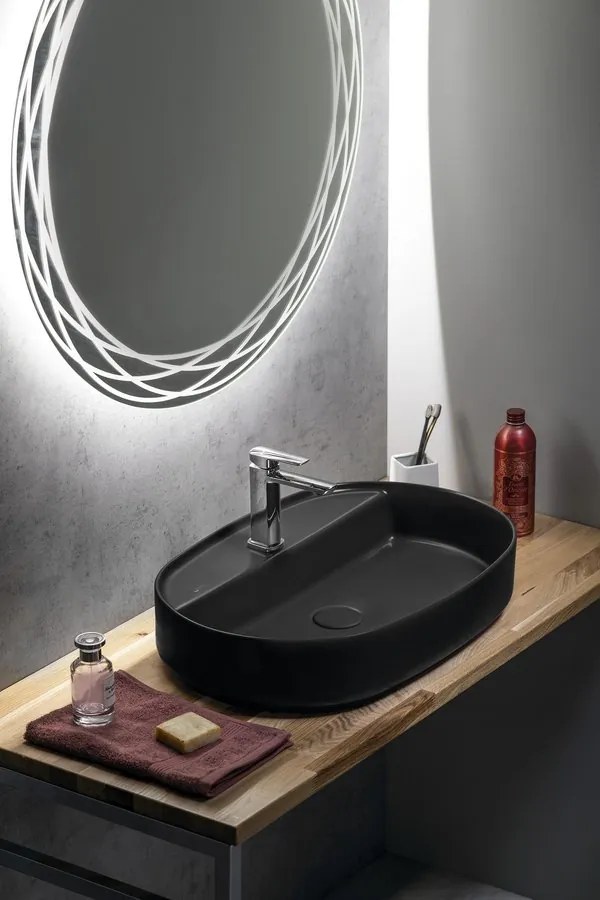 Isvea Isvea, INFINITY OVAL keramické umývadlo na dosku, 60x40cm, čierna matná, 10NF65060-2N