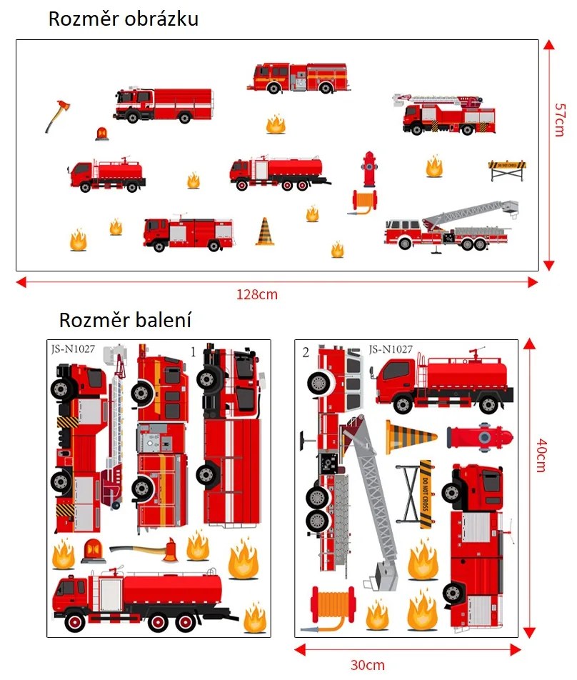 Veselá Stena Samolepka na stenu na stenu Hasičské autá