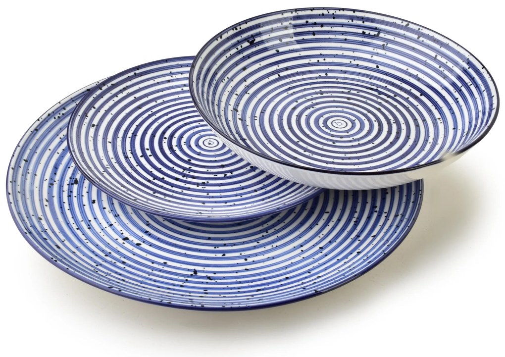 Porcelánová sada 18 ks talířů STRIPES BLUE modrá