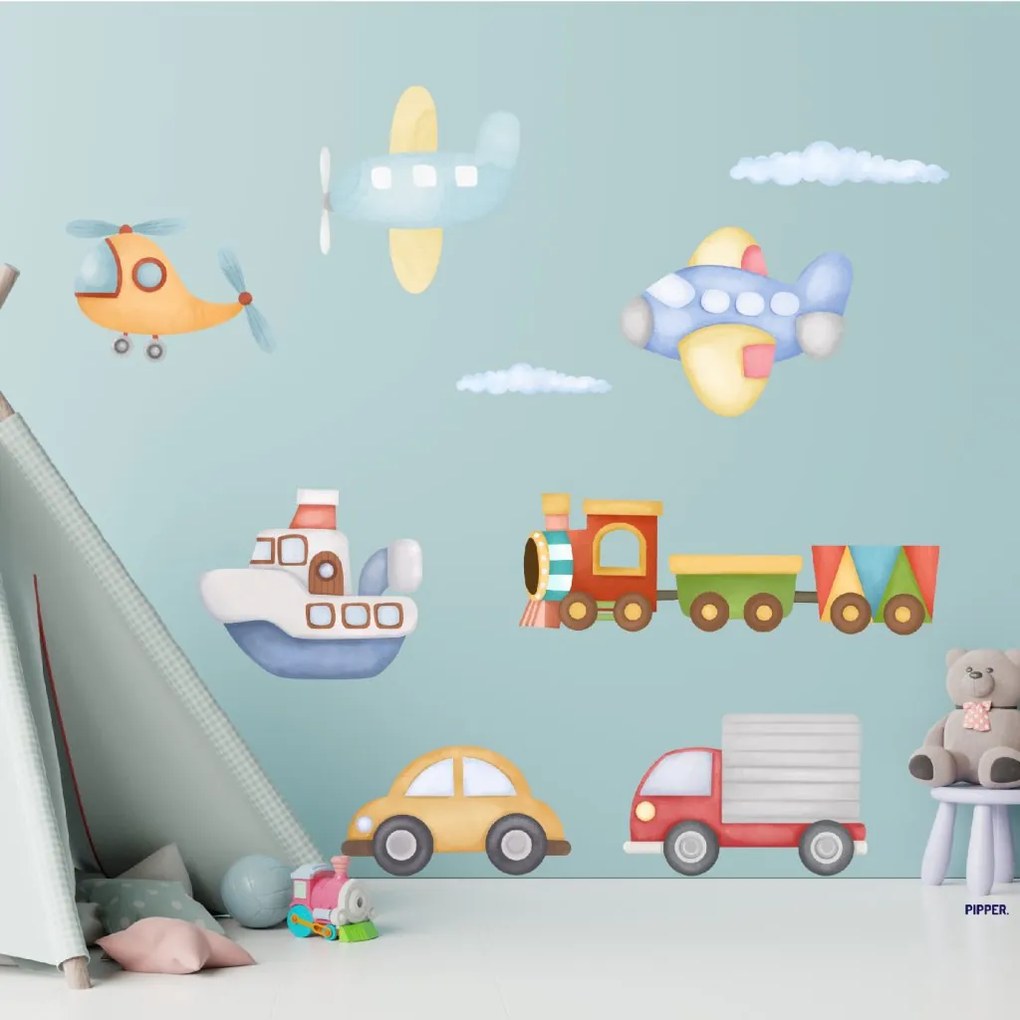 PIPPER. Textilná nálepka na stenu "Dopravné prostriedky"