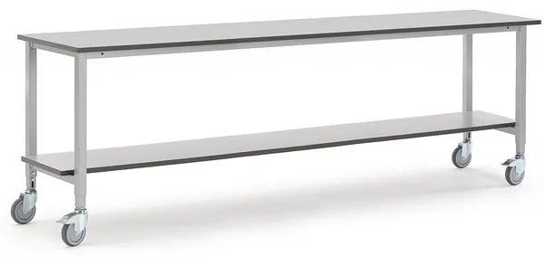 Mobilný dielenský stôl MOTION, nastaviteľný, so spodnou policou, 2500x600mm