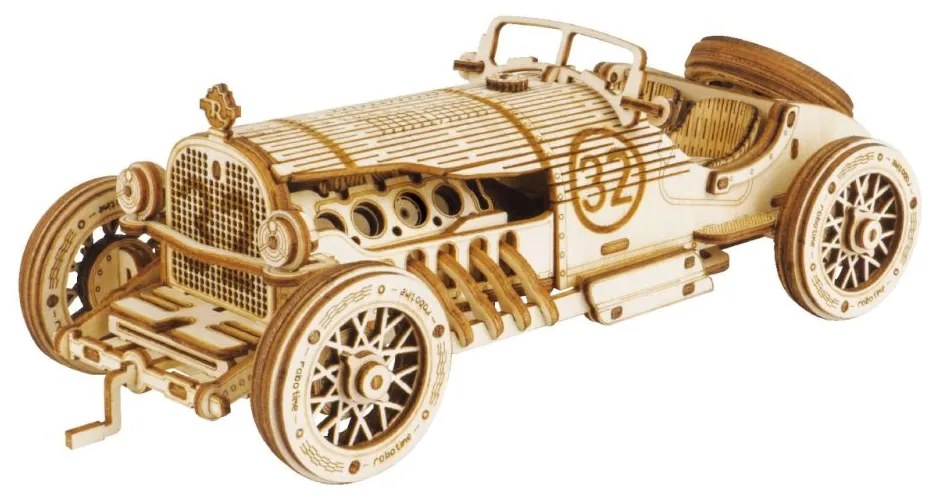 Robotime 3D drevené puzzle Závodní veterán Grand Prix car 1:16 220 ks