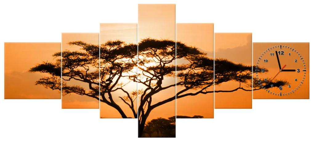 Gario Obraz s hodinami Nádherná africká krajina - 7 dielny Rozmery: 160 x 70 cm