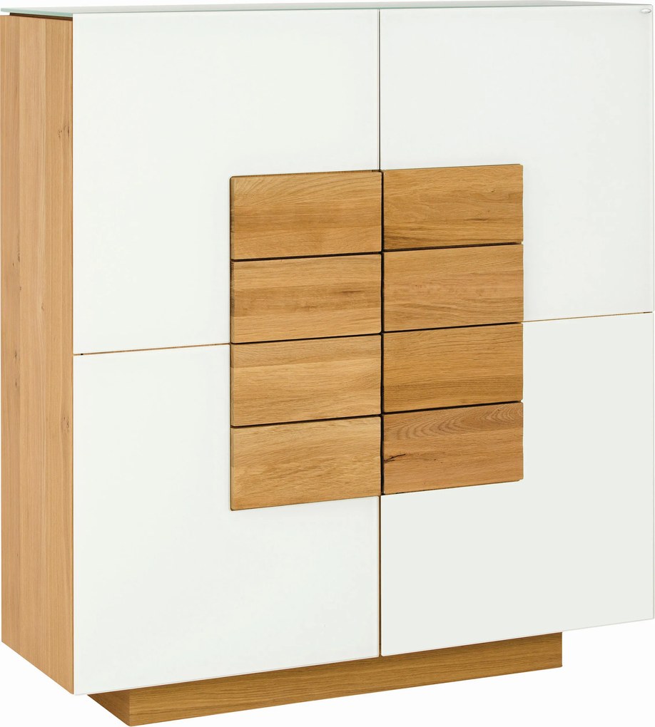 XXXLutz VYSOKÁ KOMODA, divoký dub, biela, farba duba, 128/138/43 cm Voglauer - Komody - 000142010588