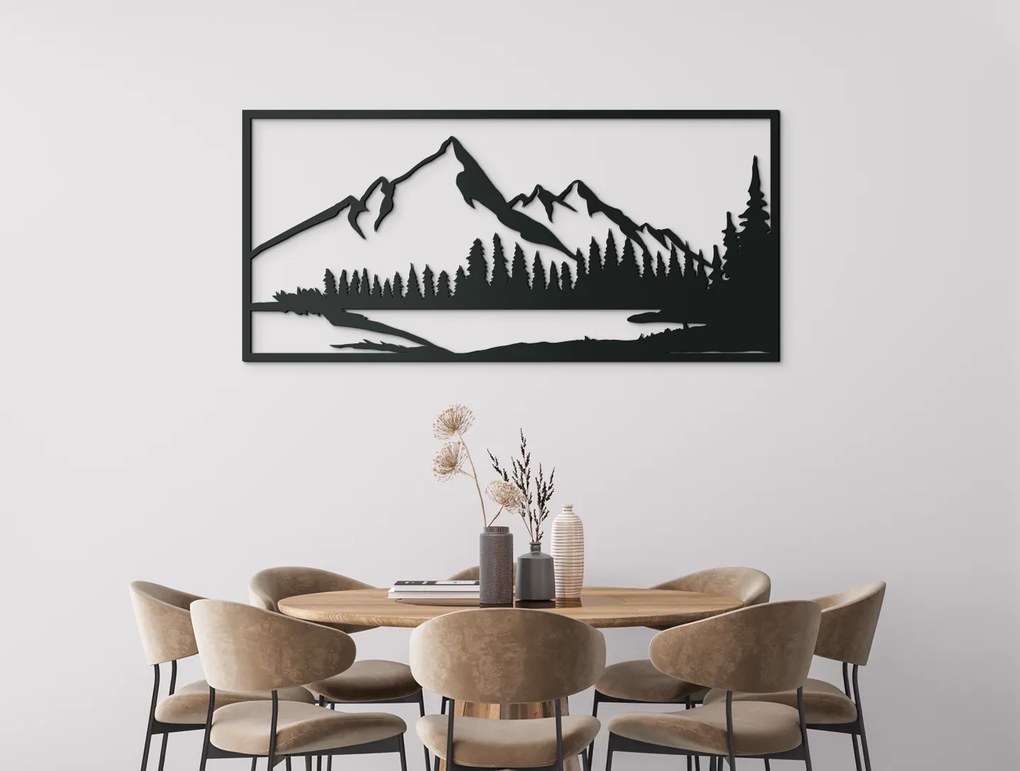 drevko Drevený obraz Vrchy s jazerom Rozmer obrazu: 30,5 x 65 cm, Farba dekorácie: Čierna
