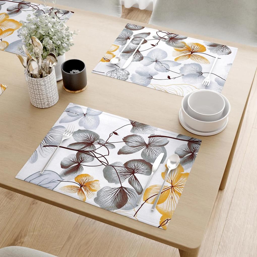 Goldea prestieranie na stôl 100% bavlnené plátno - sivo-hnedé kvety s listami - sada 2ks 30 x 40 cm