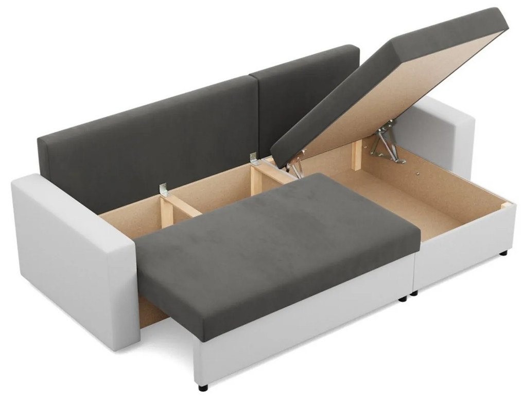 Rohová rozkladacia sedacia súprava LUNA Sivá/biela II