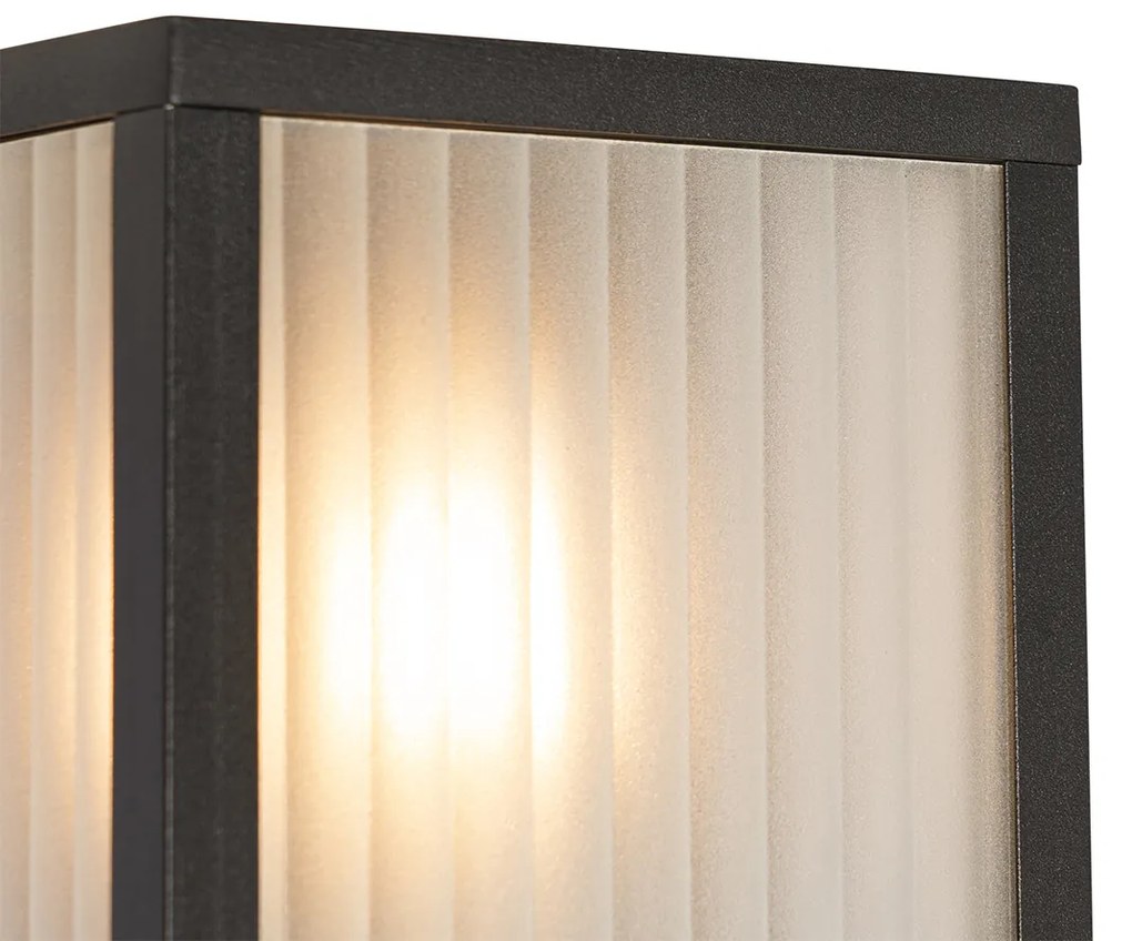 Vonkajšia nástenná lampa čierna s rebrovaným sklom 2-svetlá IP44 - Charlois