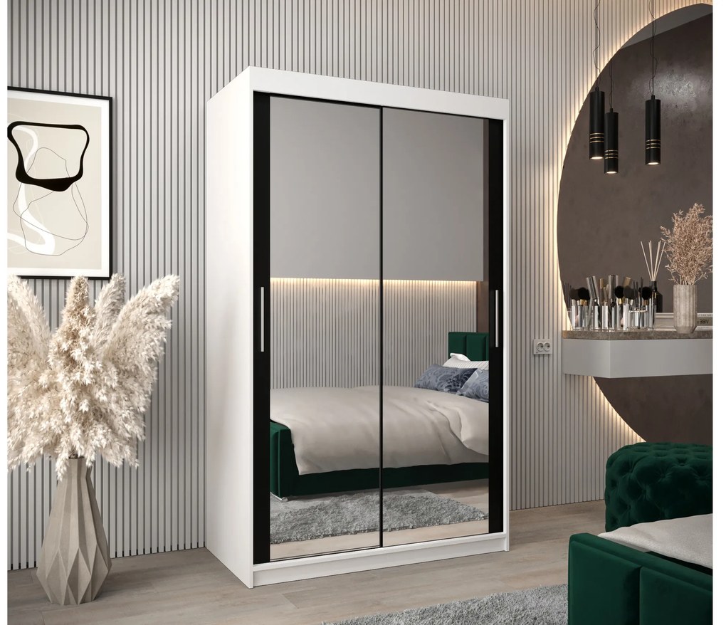 Šatníková skriňa 120 cm Toki 3 (Biela matná + Čierna matná). Akcia -20%. Vlastná spoľahlivá doprava až k Vám domov. 1065056