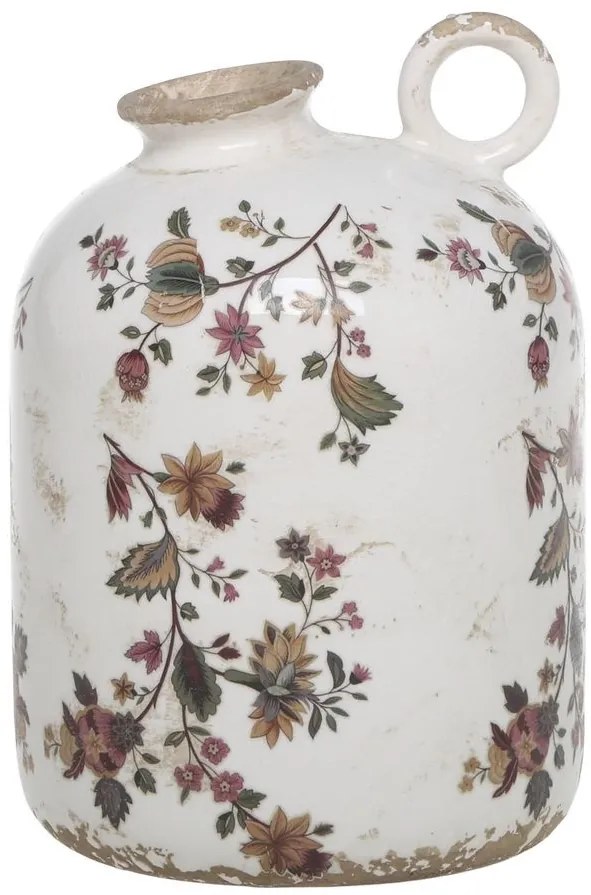 Keramická váza s uškom a kvetmi Nancy - Ø 12*18 cm