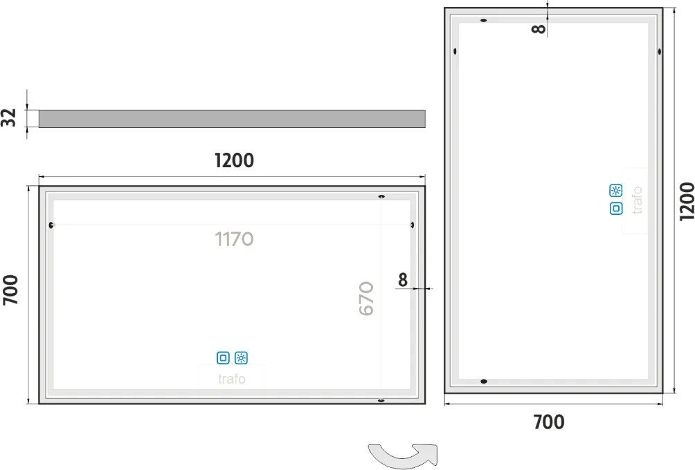Nimco LED zrkadlo 1200x700 s dvoma dotykovými senzormi - ZP 13006VX