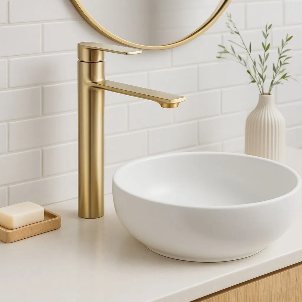 Rea Storm, vysoká umývadlová batéria h-295, zlatá matná, REA-B7962