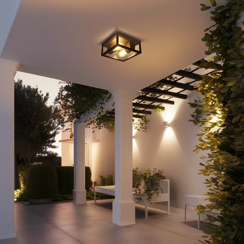 Priemyselné stropné svietidlo čierne IP44 2-žiarovkové - Charlois