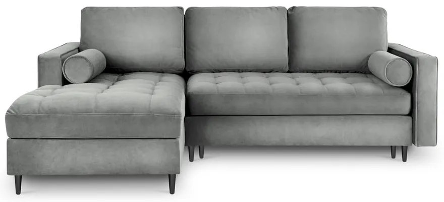 Svetlosivá zamatová rozkladacia rohová pohovka Milo Casa Santo, ľavý roh