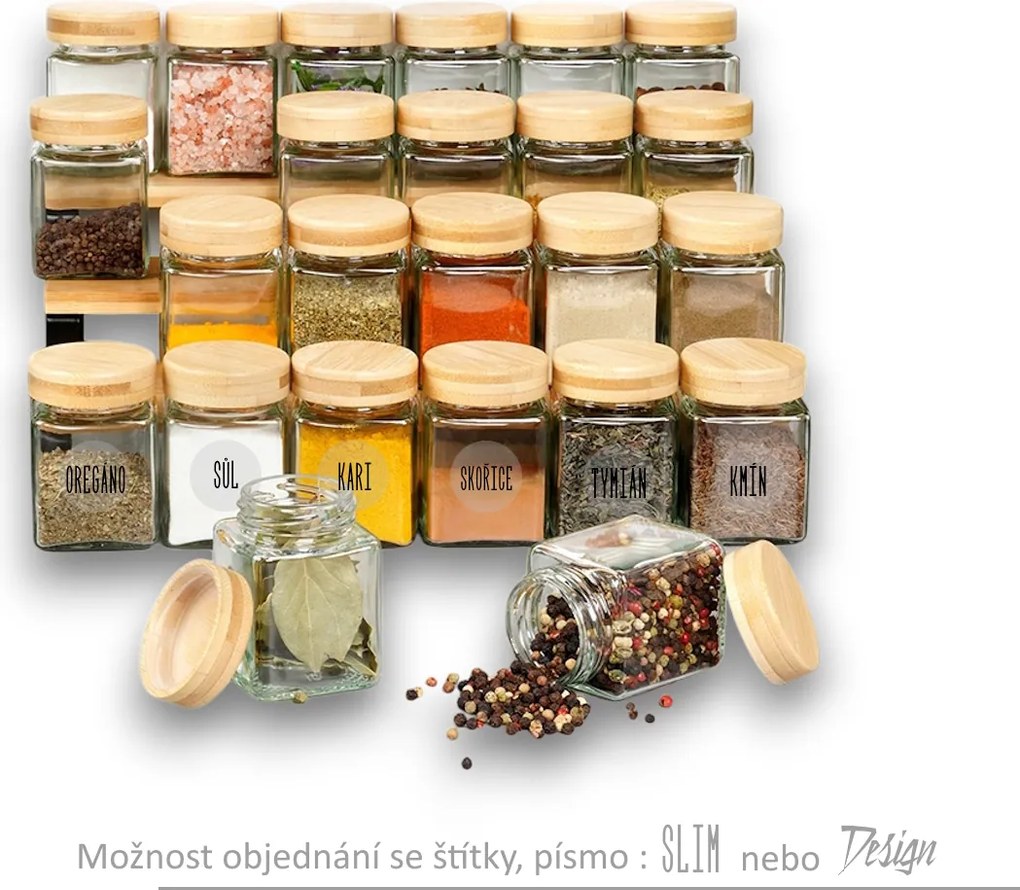 Sada 24ks hranatých koreničiek s bambusovým viečkom (24 x 100 ml) - VILDE