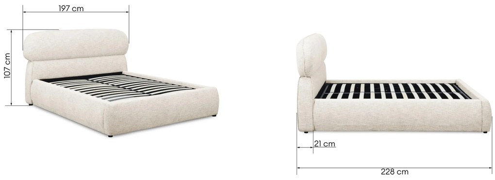 Dvoulůžková čalouněná postel Avola 160x200 s úložným prostorem béžová