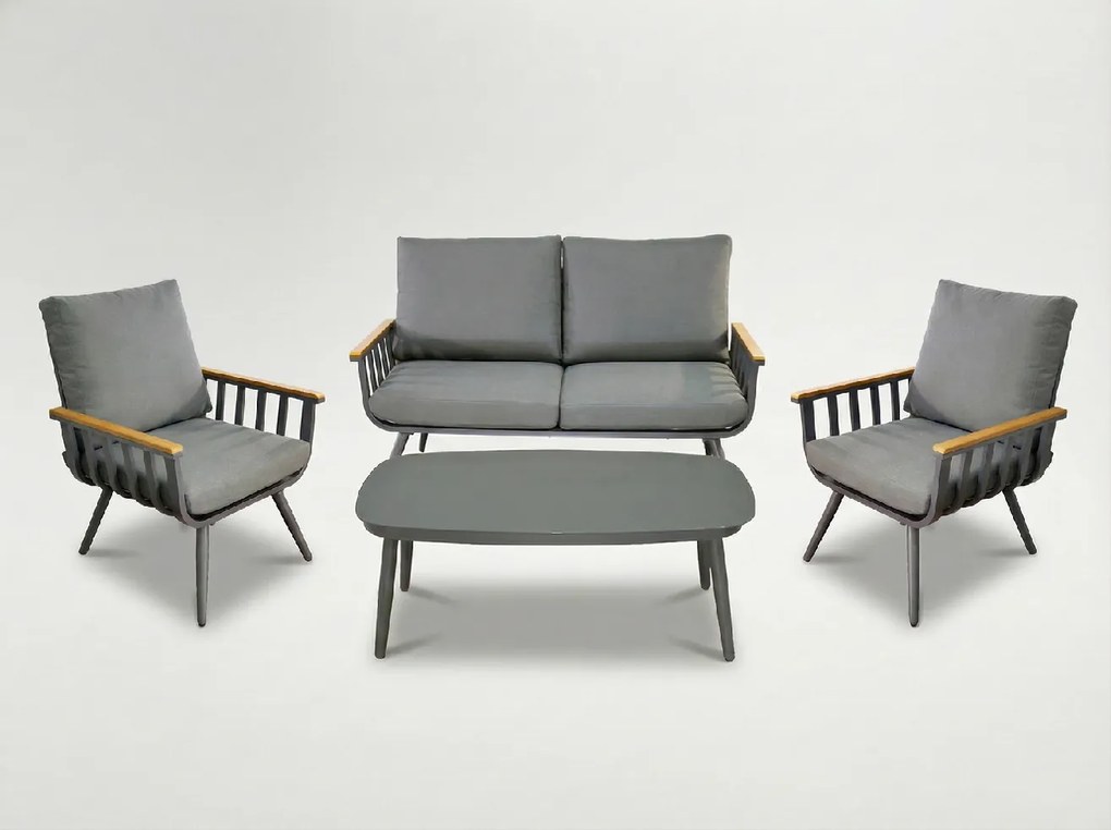 CH 4-dielny hliníkový záhradný nábytok so sivým stolom- sivá