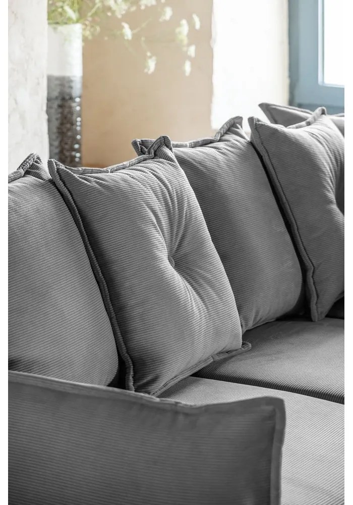 Sivá menčestrová rozkladacia rohová pohovka (pravý roh/do "U") Lazy Lukka – Miuform