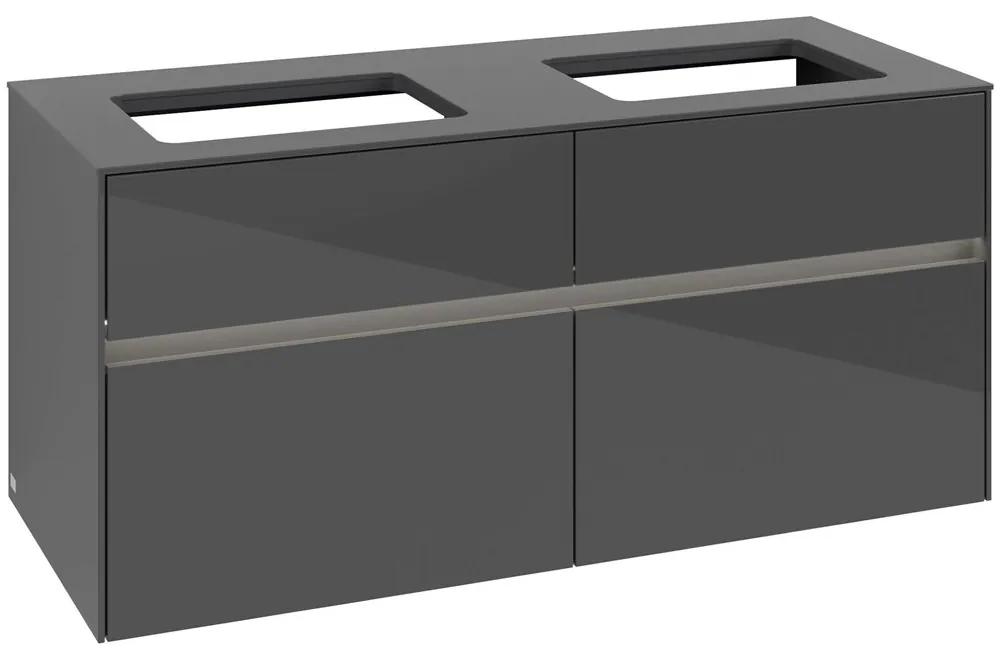 VILLEROY &amp; BOCH Collaro závesná skrinka pod dve umývadlá na dosku, 4 zásuvky, s LED osvetlením, 1200 x 500 x 548 mm, Glossy Grey, C115B0FP