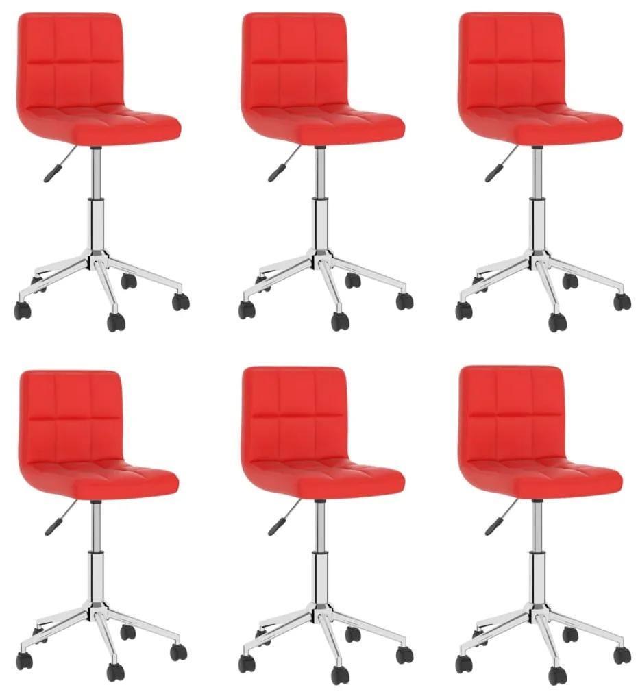 Otočné jedálenské stoličky 6 ks červená umelá koža 3087739