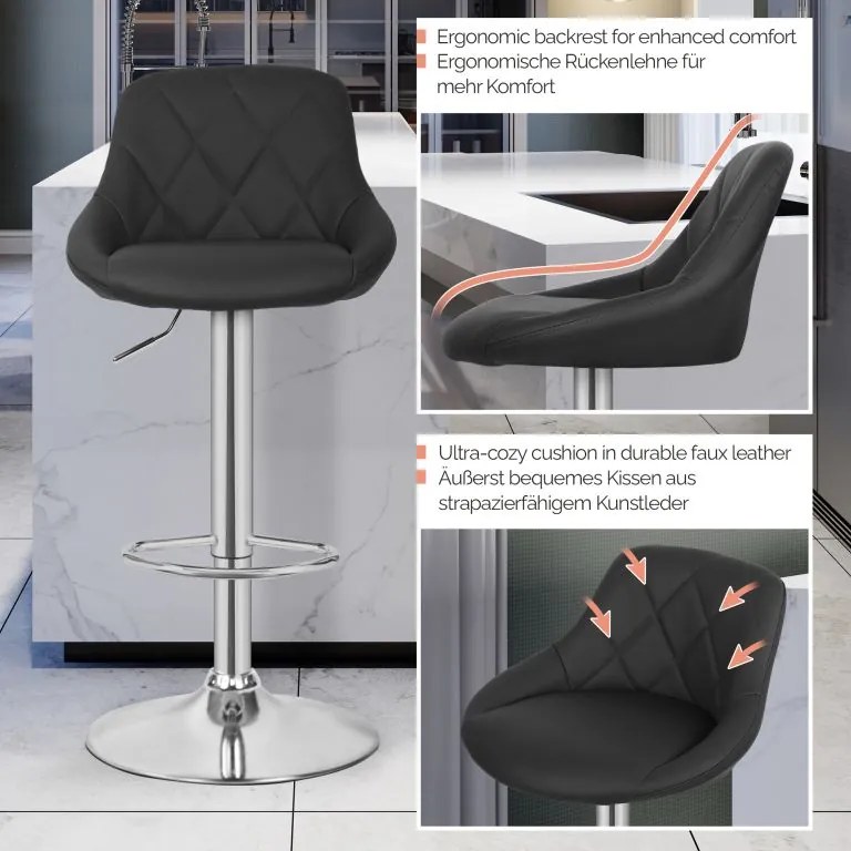 MIADOMODO Barová stolička 2ks, bez podrúčky, čierna