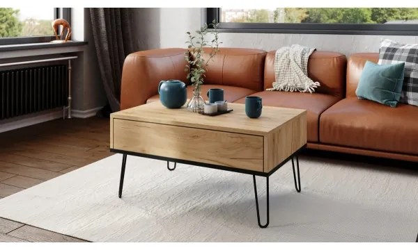 Konferenčný stôl so zdvíhacou doskou a policou HALIJA dub craft/čierna